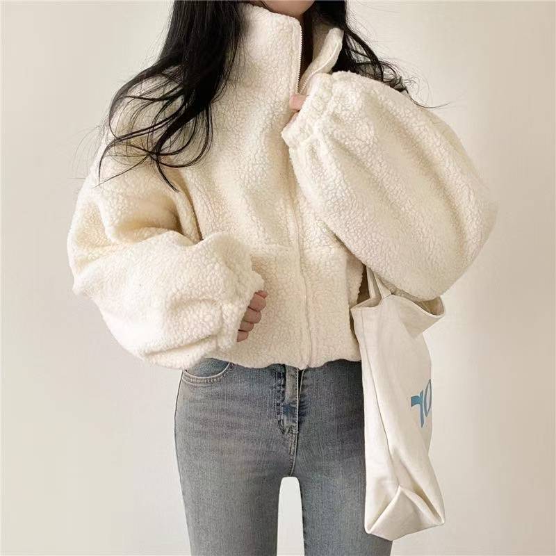 Sherpa Hoodie Fleece - Damska kurtka z kapturem i zamkiem